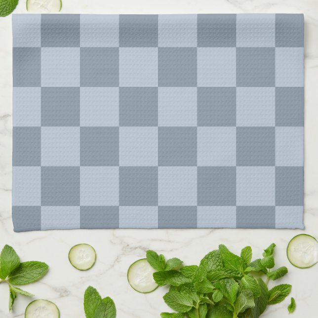 Minimalist Powder Blue Chequerboard Pattern Kitchen Towel (Folded)