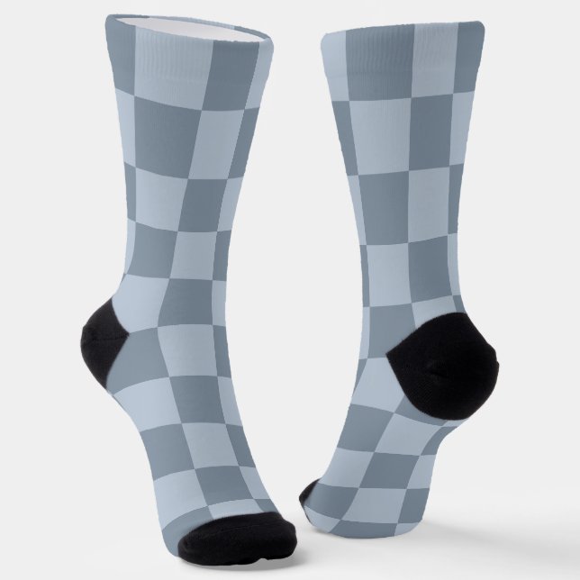 Minimalist Powder Blue Chequerboard Pattern Socks (Angled)