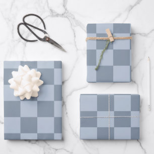 Minimalist Powder Blue Chequerboard Pattern Wrapping Paper Sheet