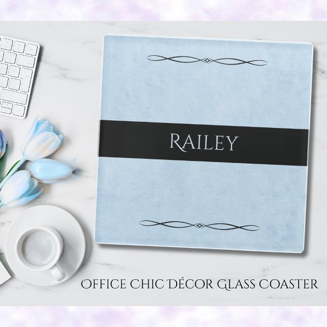 Minimalist Powder Blue Modern Office Glass Coaster (This glass coaster is an elegant upgrade for a serene, yet powerful, "Office Chic" workspace.)