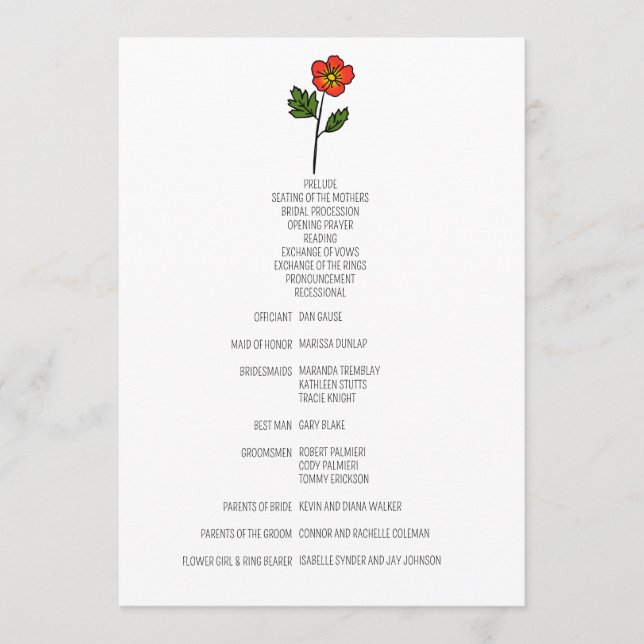 Minimalist Primrose Wedding Program (Front)