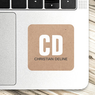 Minimalist Printed Kraft Paper Bold Monogram Square Sticker