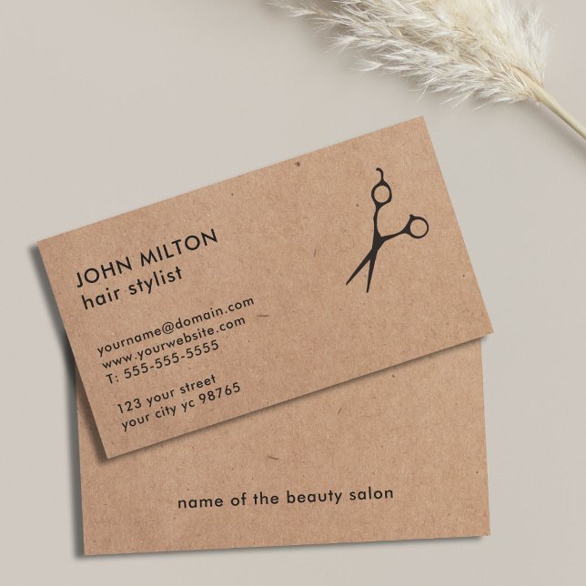 Minimalist Printed Kraft Scissors Hair Stylist Business Card (Creator Uploaded)