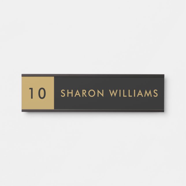 Minimalist Professional Black & Gold Employee Name Door Sign (Front)
