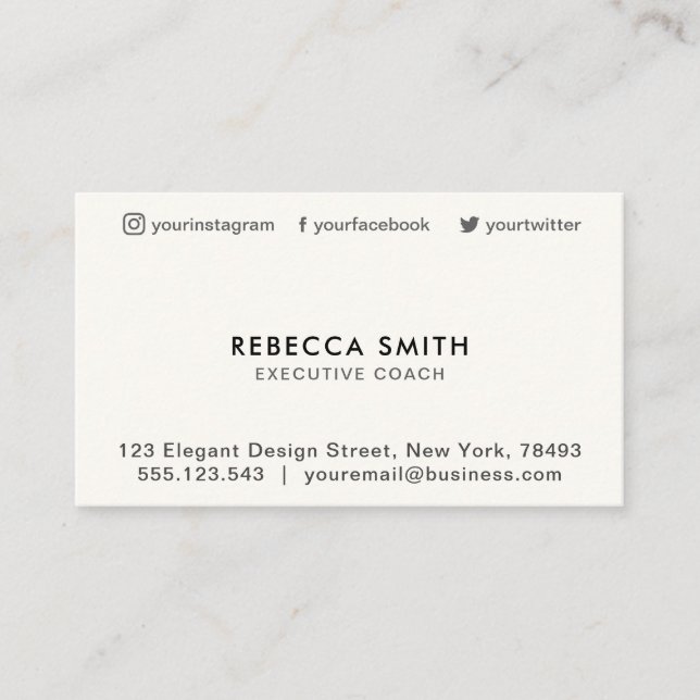 Minimalist Professional Black/Ivory Social Media Business Card (Front)