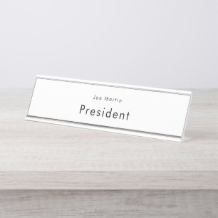 Minimalist Professional Black & White Desk Name Plate