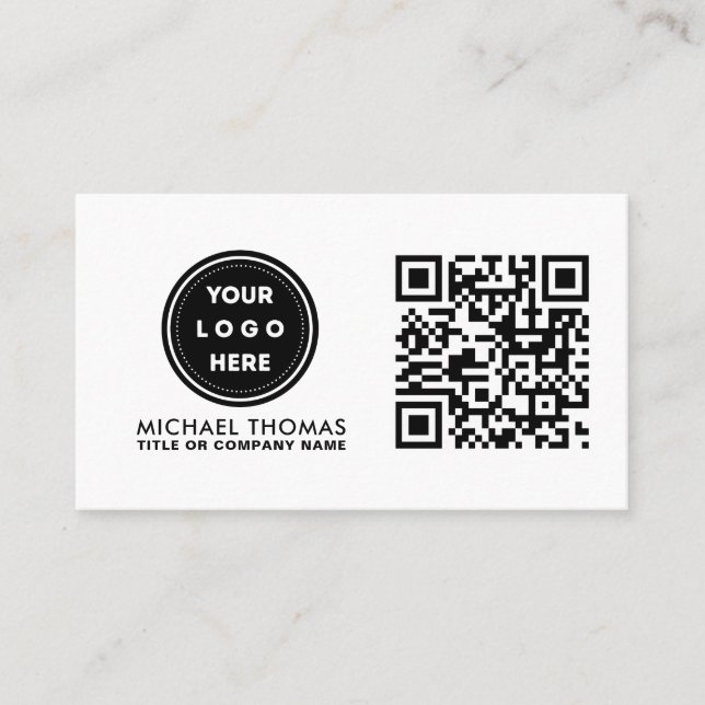 Minimalist Professional Company Logo QR Code Business Card (Front)