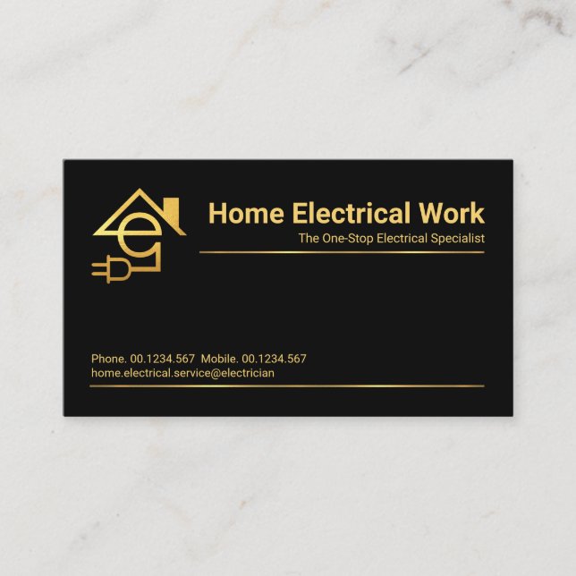 Minimalist Professional Gold Line Electrical Business Card (Front)