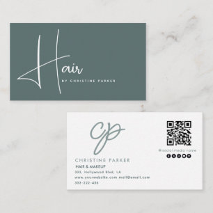 Minimalist professional hair monogram  Qr code Business Card