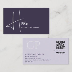 Minimalist professional hair monogram Qr code Business Card