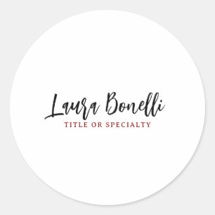 Minimalist Professional Handwrite Plain Name Title Classic Round Sticker