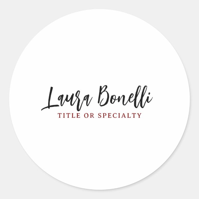 Minimalist Professional Handwrite Plain Name Title Classic Round Sticker (Front)