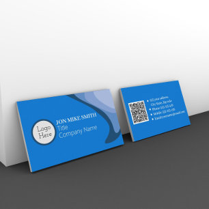 Minimalist Professional Logo, QR Code Blue Business Card