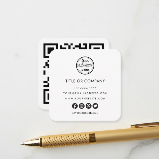 Minimalist Professional Logo Qr Code White Enclosure Card (Front/Back In Situ)