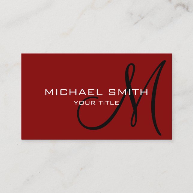 Minimalist Professional Maroon Monogram Business Card (Front)