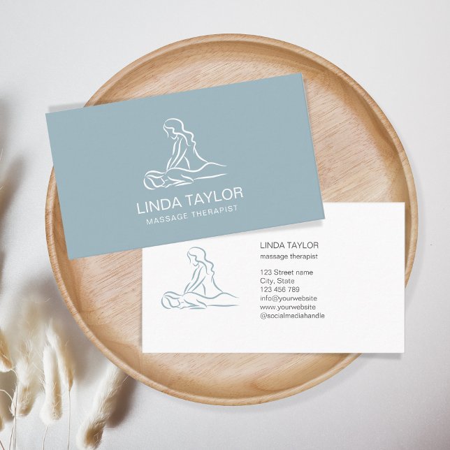 Minimalist Professional Massage Therapist Blue Business Card (Creator Uploaded)