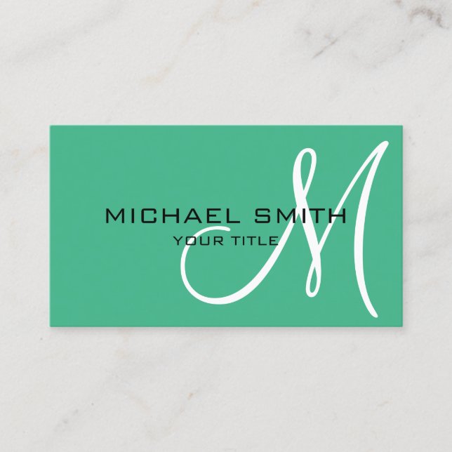 Minimalist Professional Mint Monogram Business Card (Front)