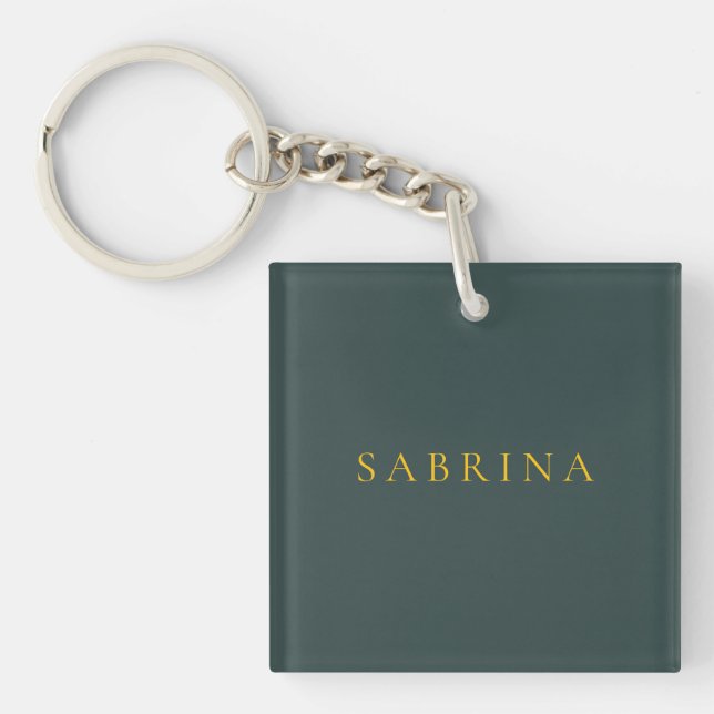 Minimalist Professional Modern Name Dusty Green Keychain (Front)
