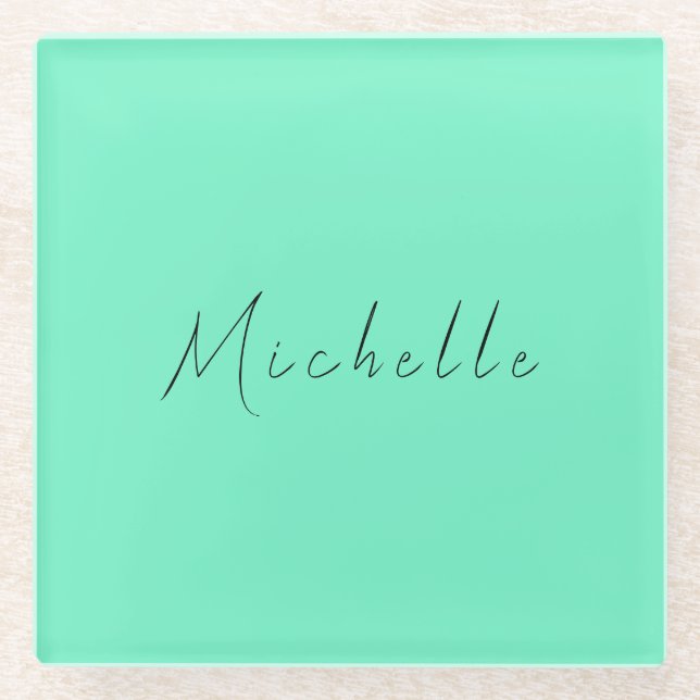 Minimalist Professional Modern Name Handwritten Glass Coaster (Front)