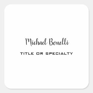 Minimalist Professional Modern Plain Black White Square Sticker