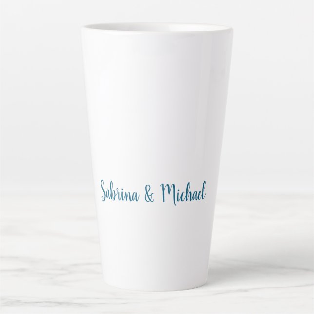 Minimalist Professional Modern Plain Blue White Latte Mug (Front)