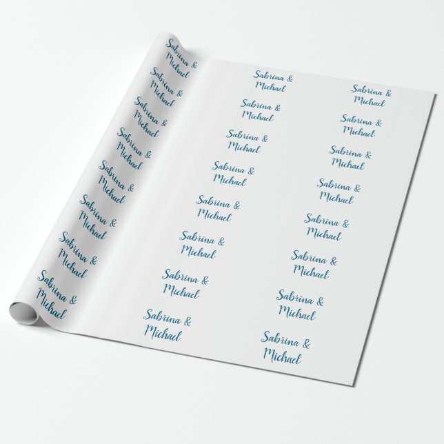 Minimalist Professional Modern Plain Blue White Wrapping Paper (Unrolled)