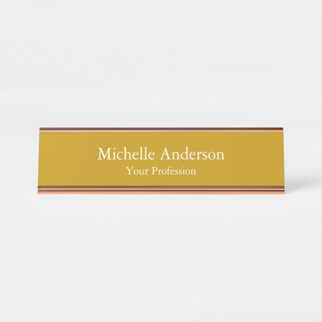 Minimalist Professional Modern Plain Dijon Yellow Desk Name Plate (Front)