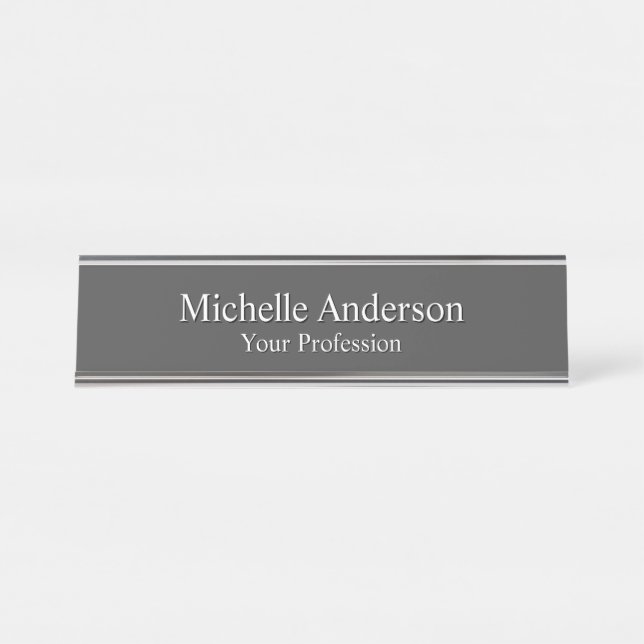 Minimalist Professional Modern Plain Grey Colour Desk Name Plate (Front)