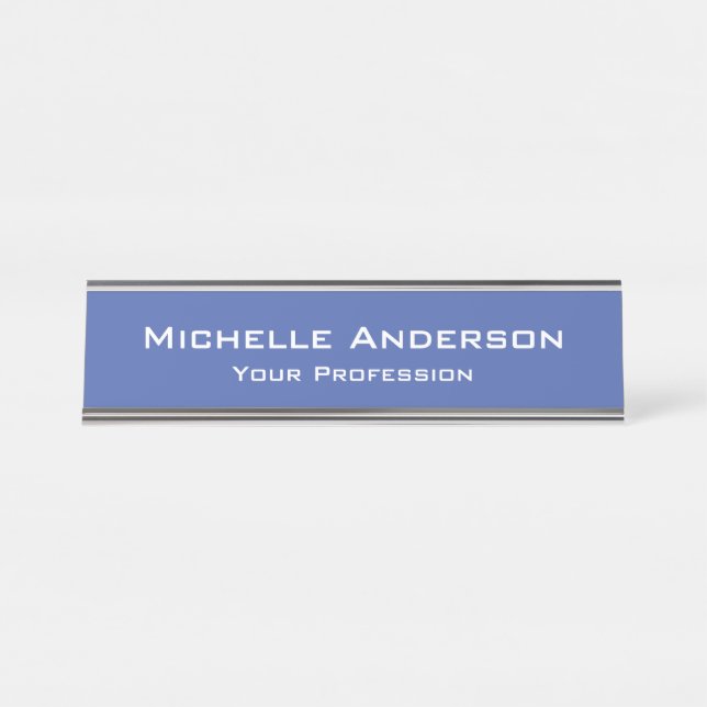 Minimalist Professional Modern Plain Medium Blue Desk Name Plate (Front)