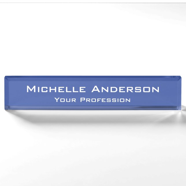 Minimalist Professional Modern Plain Medium Blue Nameplate (Front)
