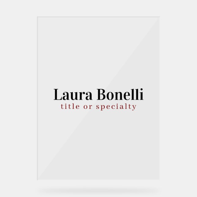 Minimalist Professional Modern Plain Name Title Acrylic Sign (Front)