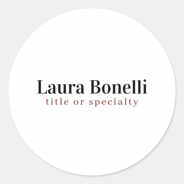 Minimalist Professional Modern Plain Name Title Classic Round Sticker (Front)