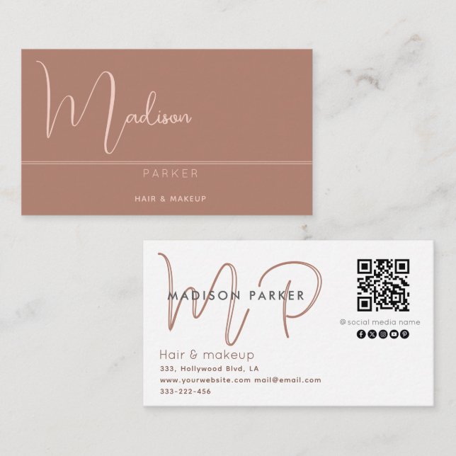 Minimalist professional monogram  Qr code Business Card (Front/Back)
