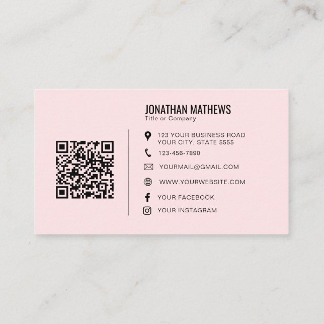 Minimalist Professional Pink Company Logo QR Code Business Card (Back)