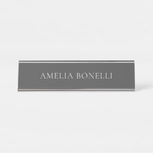 Minimalist Professional Plain Add Name Grey Desk Name Plate