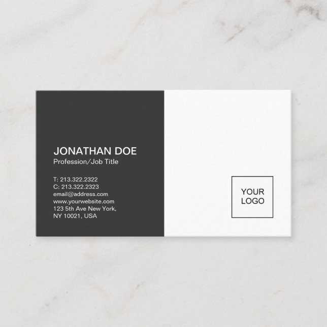 Minimalist Professional Plain Black White Elegant Business Card (Front)