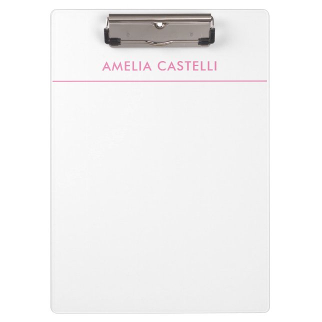 Minimalist Professional Plain Pink White Clipboard (Front)