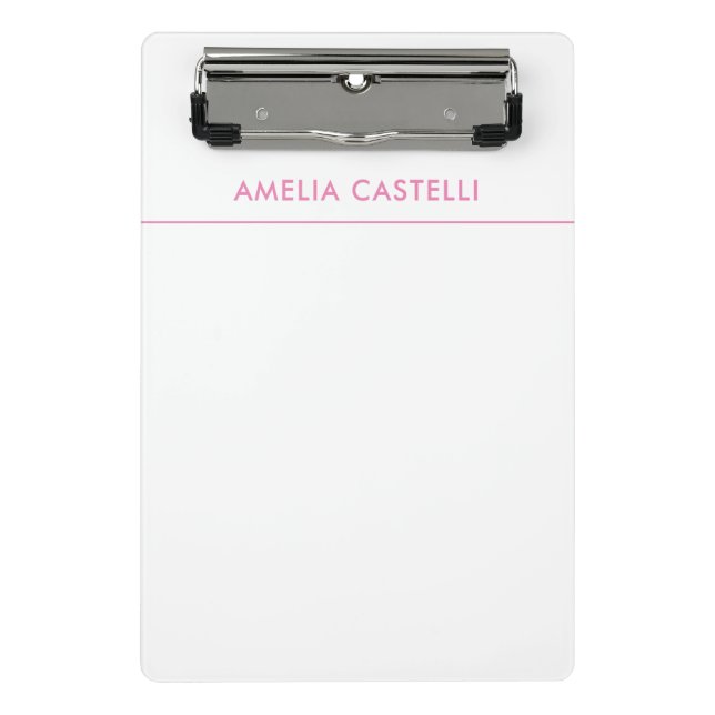 Minimalist Professional Plain Pink White Mini Clipboard (Front)