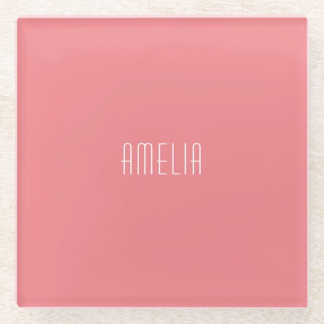 Minimalist Professional Plain Simple Name Glass Coaster (Front)