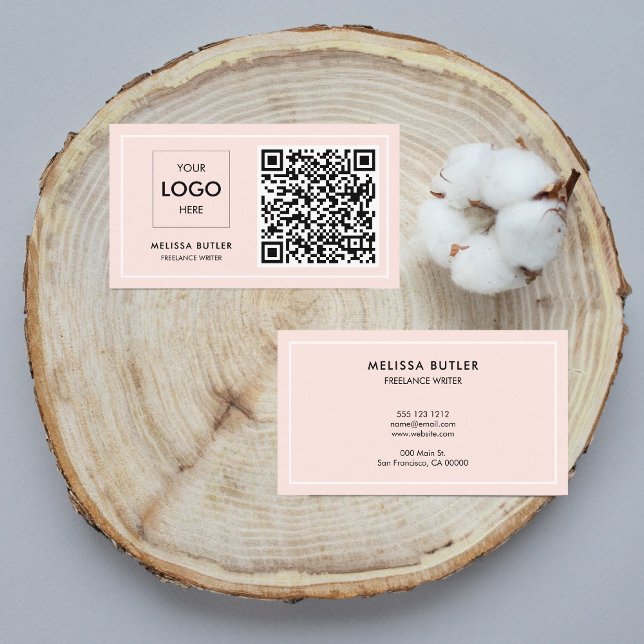 Minimalist Professional QR Code Blush Pink Business Card (Creator Uploaded)