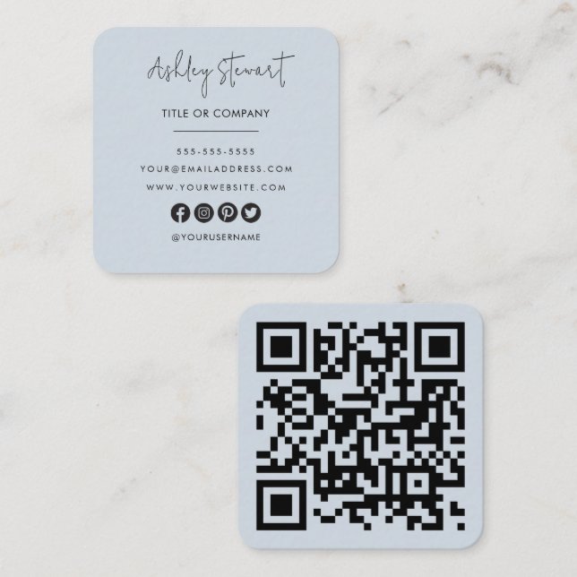 Minimalist Professional Qr Code Modern Soft Navy Square Business Card (Front/Back)