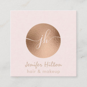 Minimalist professional  rose gold circle monogram square business card