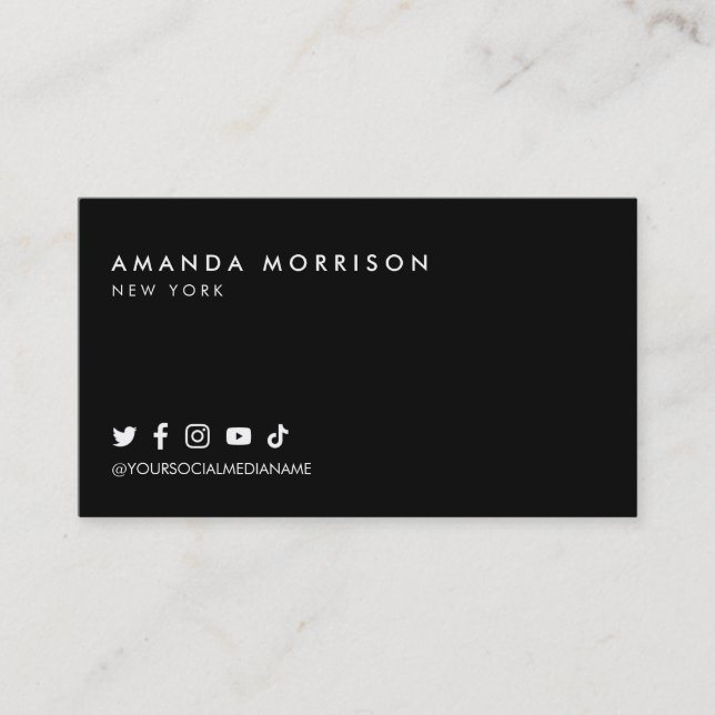 Minimalist Professional Social Media Black Business Card (Front)