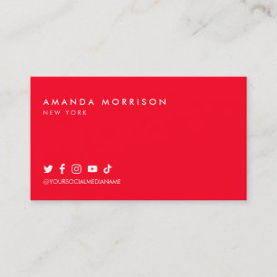 Minimalist Professional Social Media Red Business Card