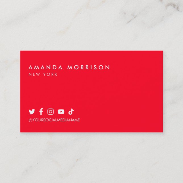Minimalist Professional Social Media Red Business Card (Front)