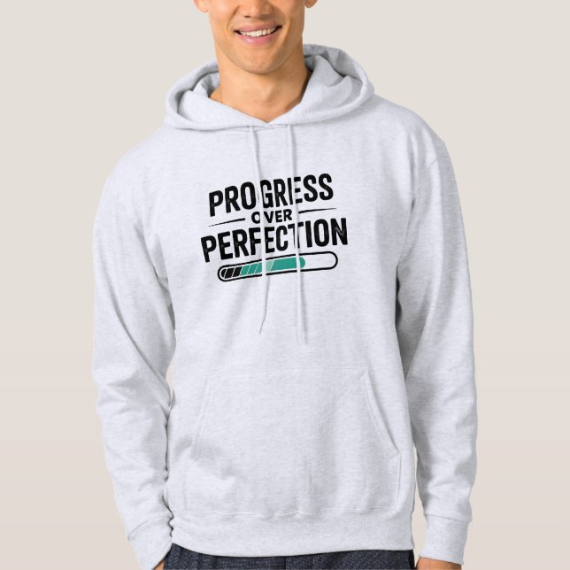 Minimalist Progress Over Perfection Quote Hoodie (Front)
