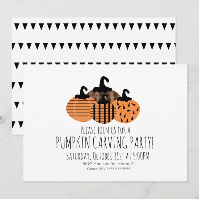 Minimalist Pumpkin Carving Geometric Pumpkin Invit Invitation (Front/Back)