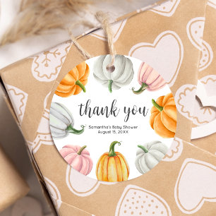 Minimalist Pumpkin Fall Baby Shower Round Favour Tags