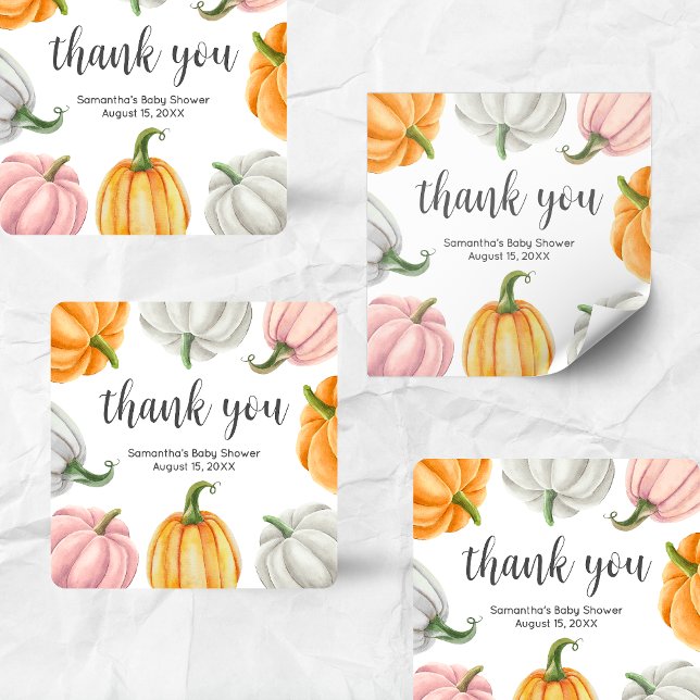 Minimalist Pumpkin Fall Baby Shower Square Sticker (Minimalist Pumpkin Baby Shower Square Sticker)