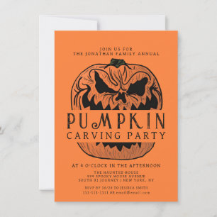 Minimalist Pumpkin Spooky Carving Party Halloween Invitation